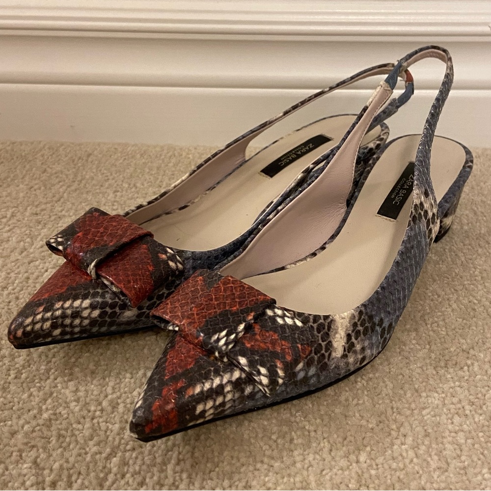 Zara Snakeskin Slingback Pumps